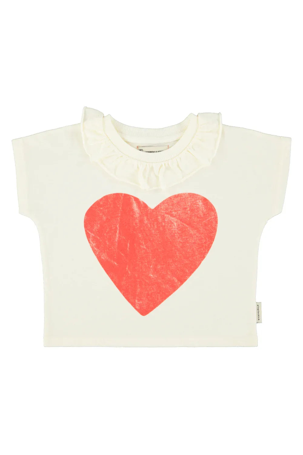 T-shirt With Collar Ecru With Red Heart Print - Piupiuchick