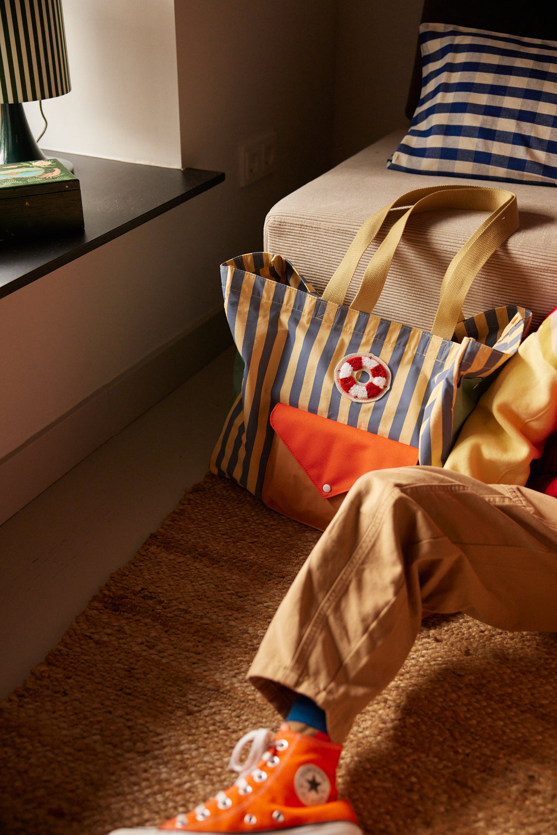 Shopper Wonders Stripes Blue Whale Sandy Yellow