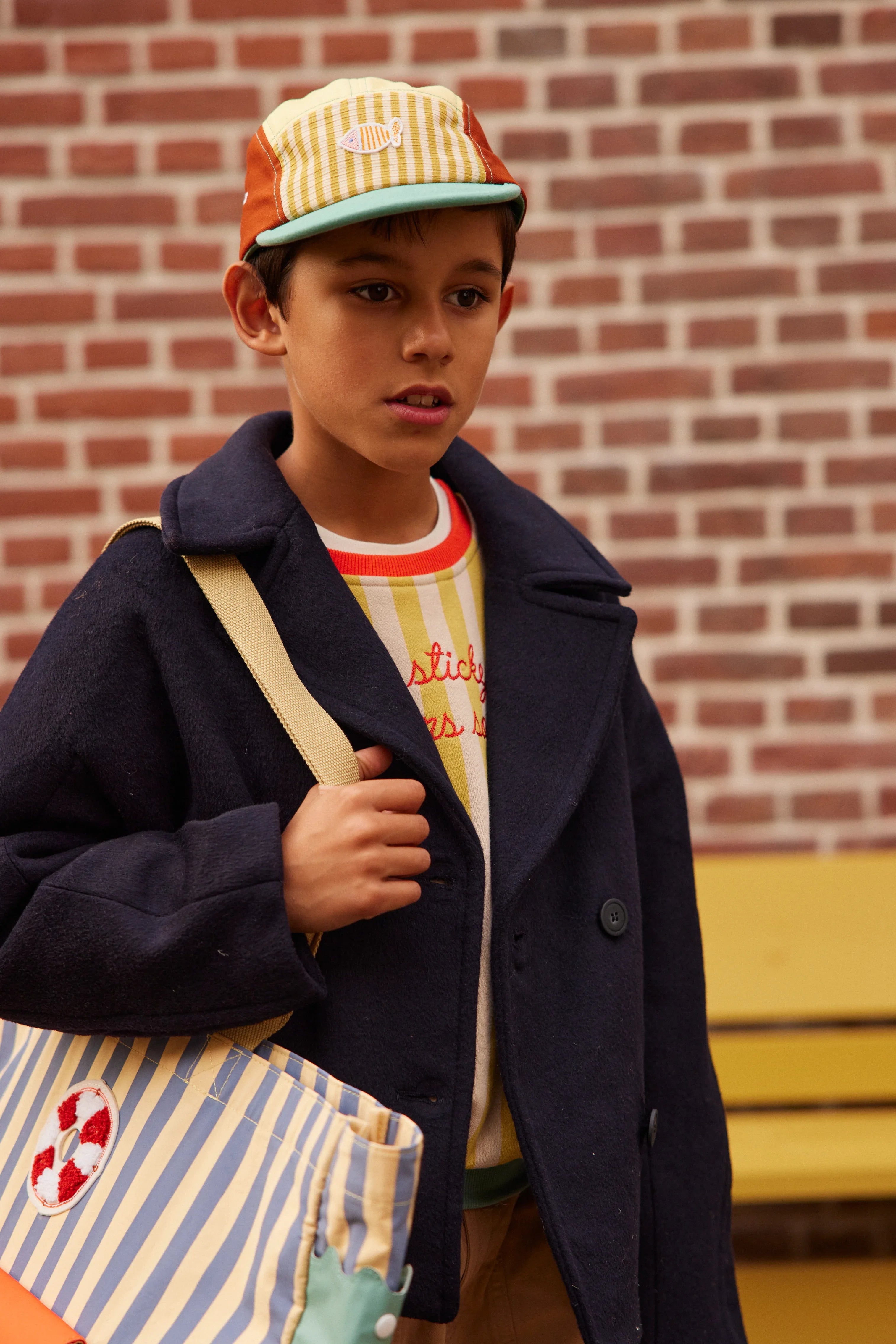 Shopper Wonders Stripes Blue Whale Sandy Yellow - Sticky Lemon