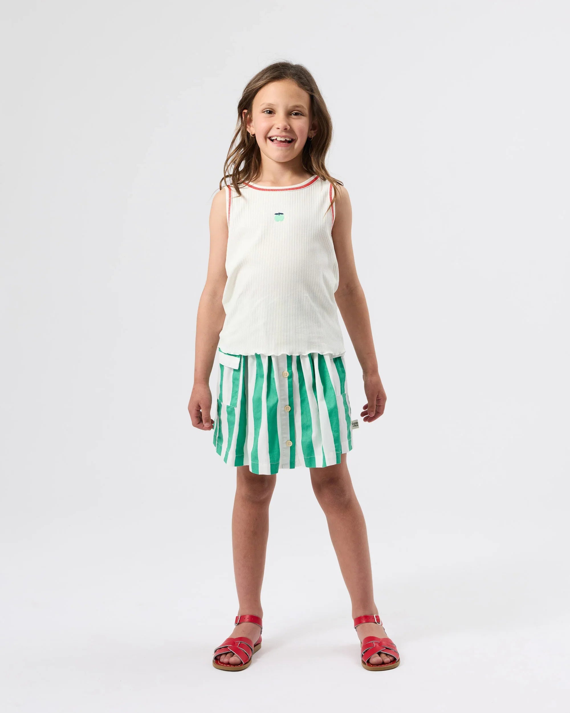 Happy Stripe Pocket Skirt Green White - Goldie+Ace