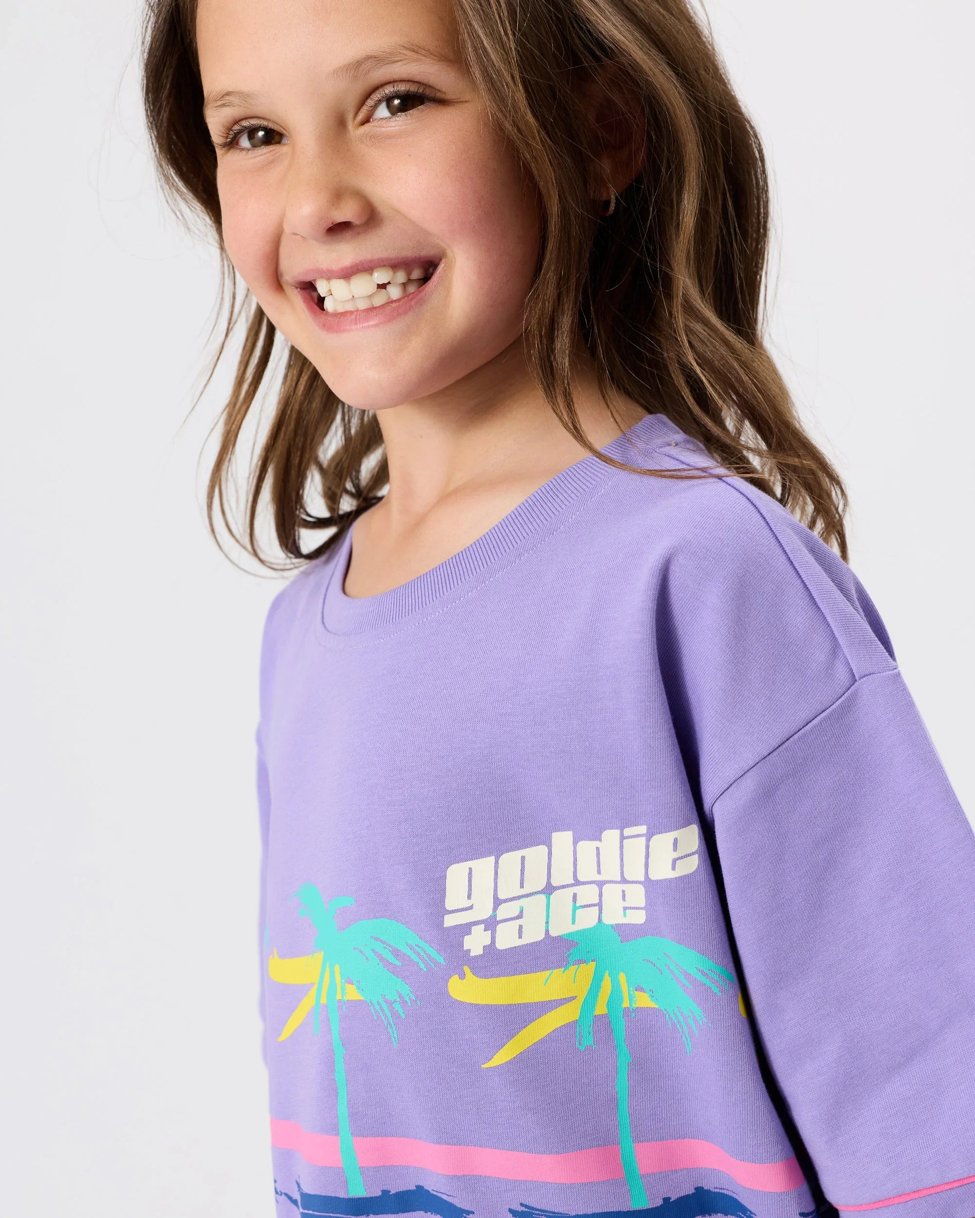 Oversized Palm Beach T-shirt Purple - Goldie+Ace