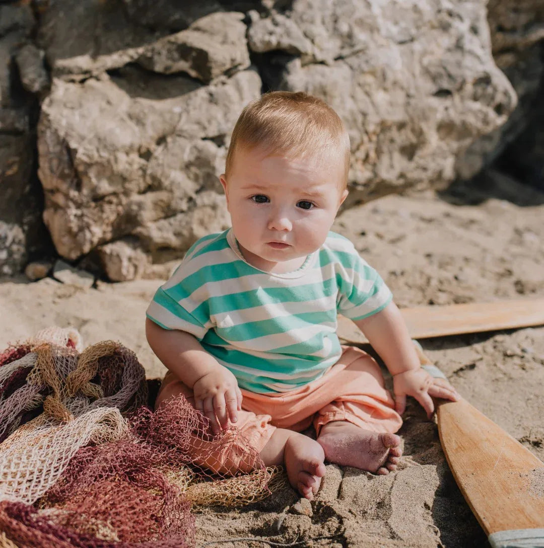 Baby T-shirt Short Sleeve Stripes Fish Off White - Lötiekids