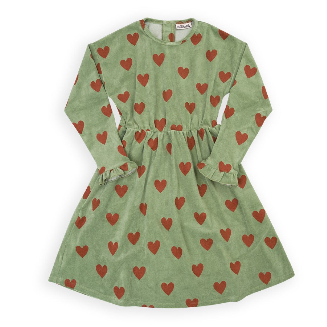 Velvet Skater Dress Oversized With Ruffles Hearts