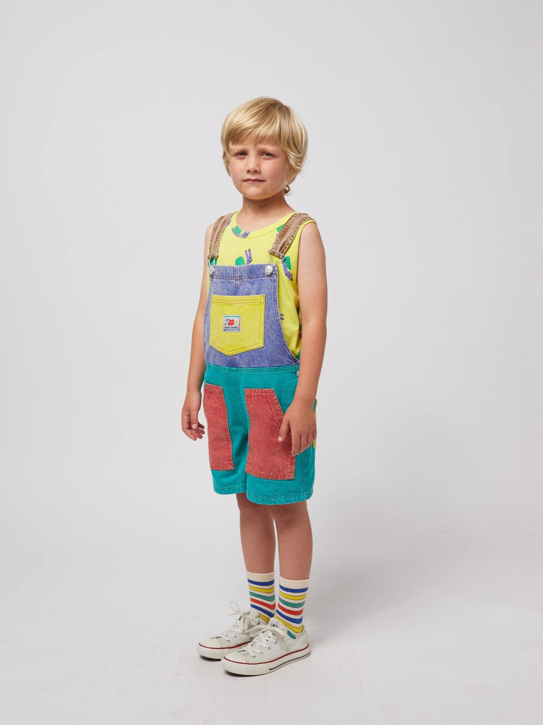 Bobo Choses Smiling Color Block Denim Dungaree Kidsstore KDkes