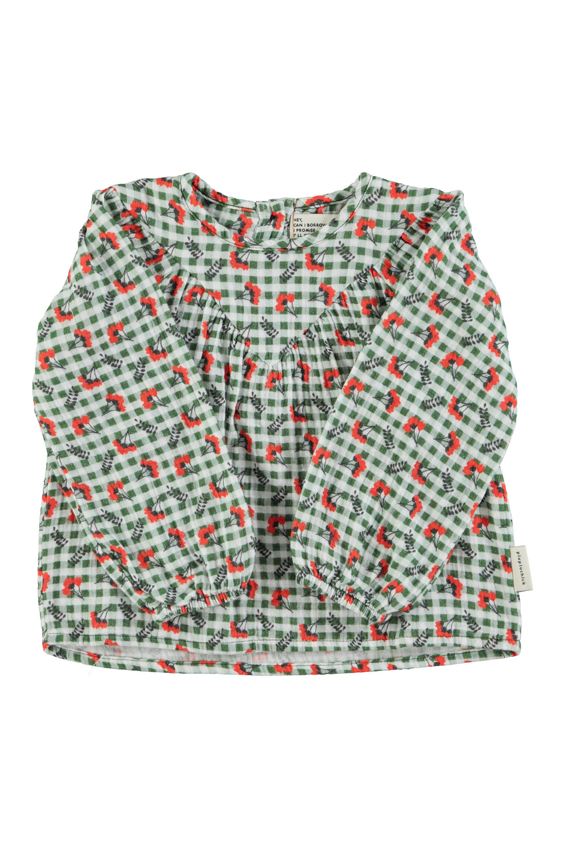 Blouse Green Checkered With Flowers