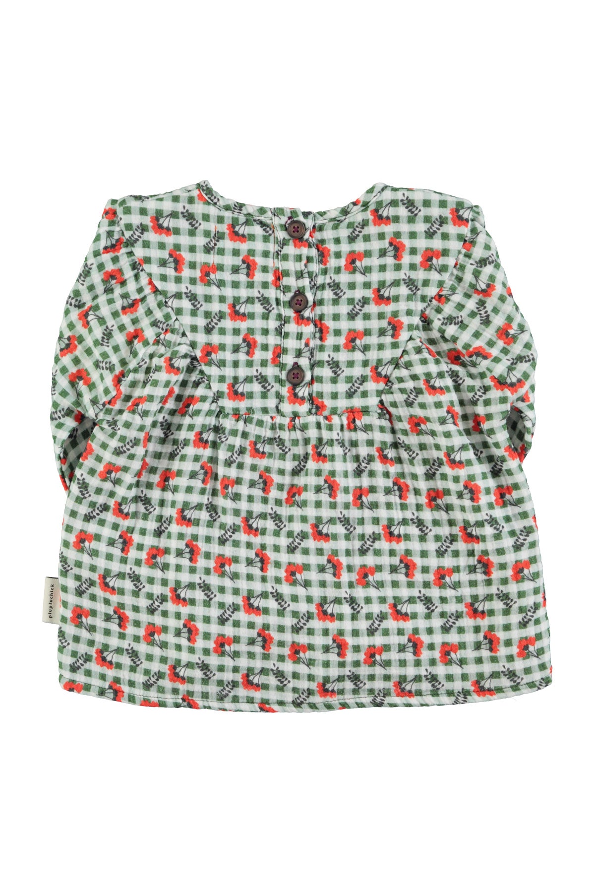 Blouse Green Checkered With Flowers