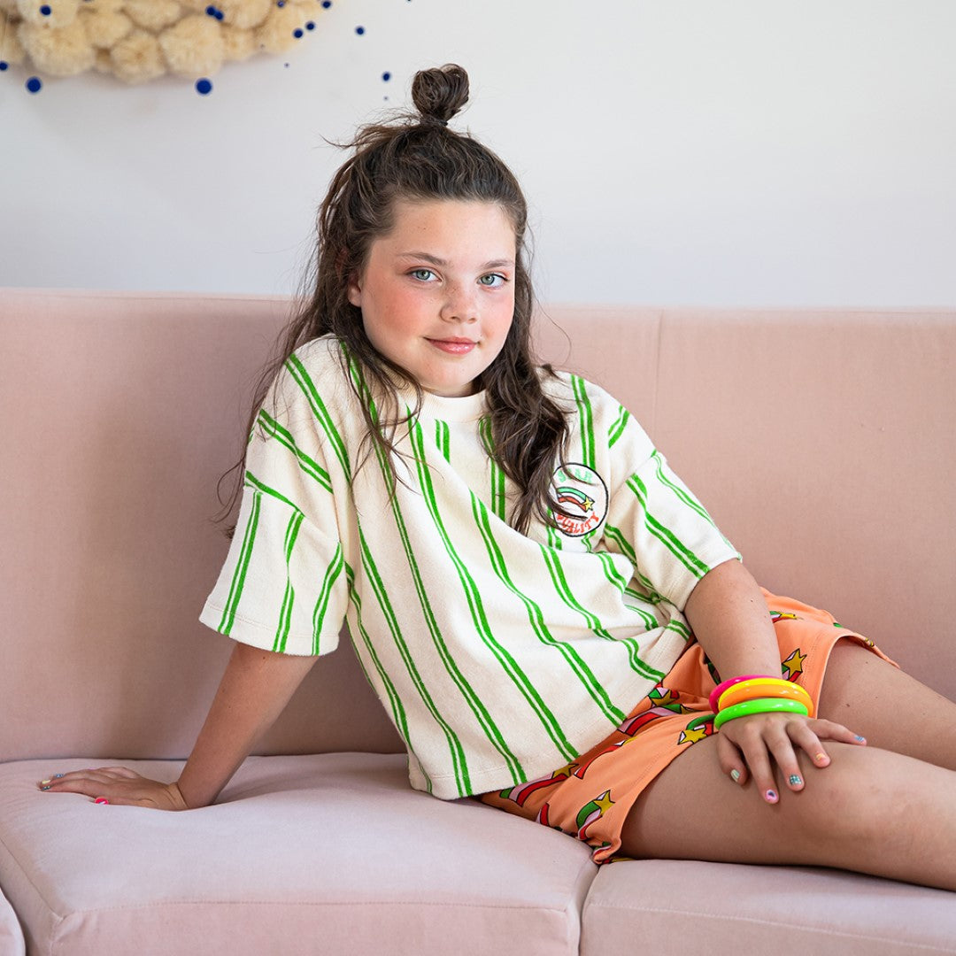 Cropped Shirt With Embroidery Stripes Green