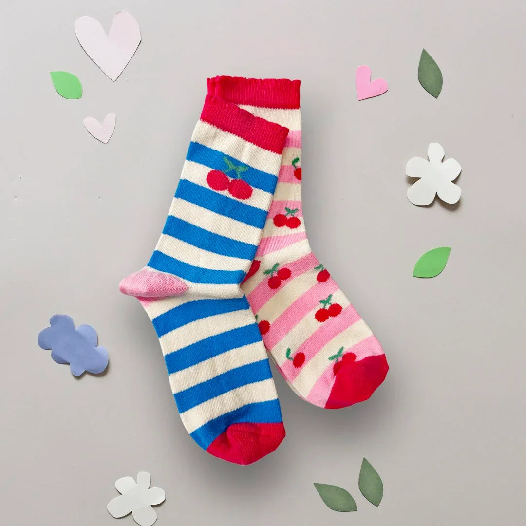 Cherry Stripe 2 Pack Socks - Rockahula