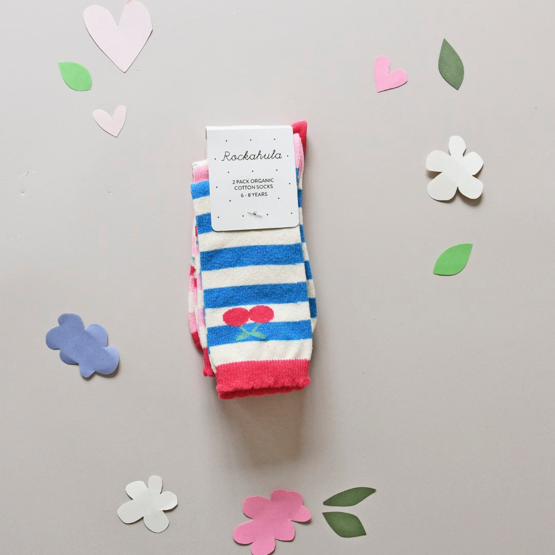 Cherry Stripe 2 Pack Socks