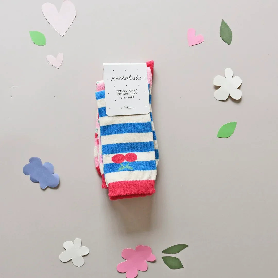 Cherry Stripe 2 Pack Socks - Rockahula