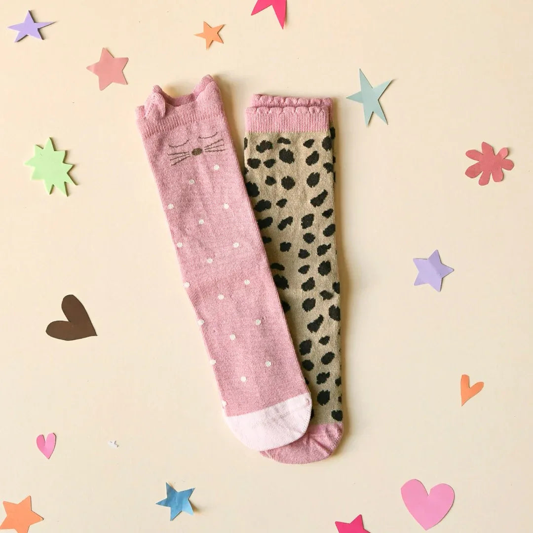 Clara Cat Leopard 2 Pack Socks - Rockahula