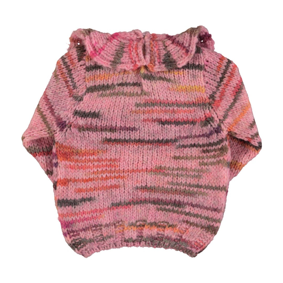 Knitted Sweater With Collar Multicolor Pink