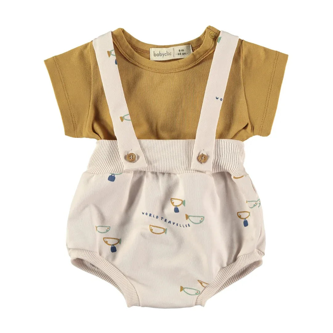 T-shirt And Bloomer With Suspenders Sea - Babyclic