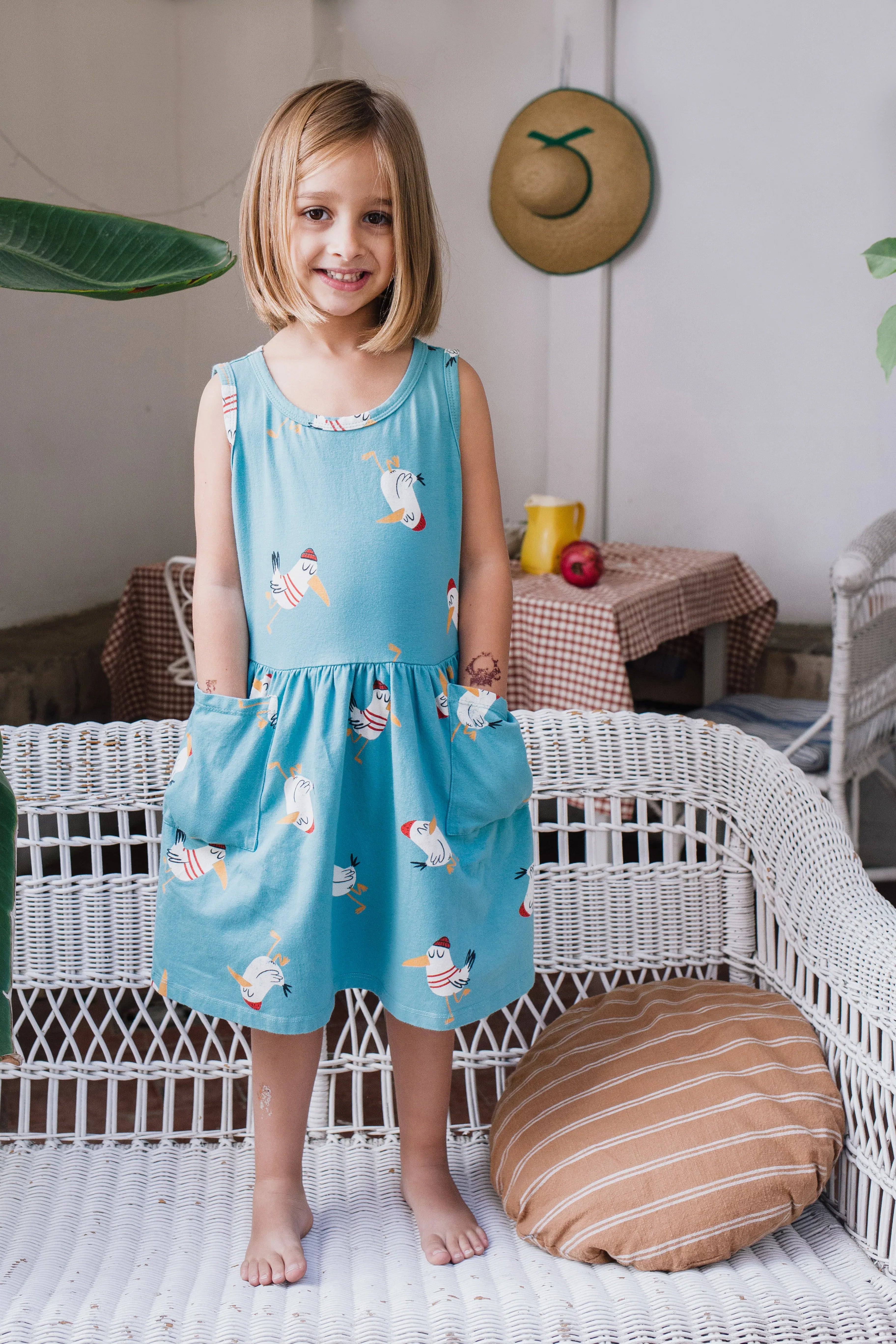 Dress Sleeveless Pockets Seagulls All Over Pacific - Lötiekids