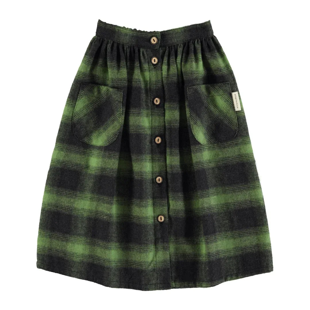 Long Flannel Skirt Green & Black Checkered - Piupiuchick