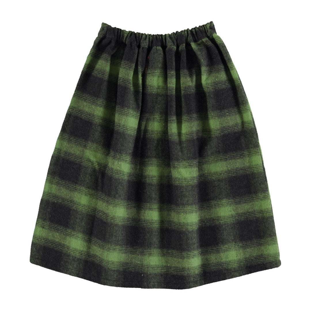 Long Flannel Skirt Green & Black Checkered