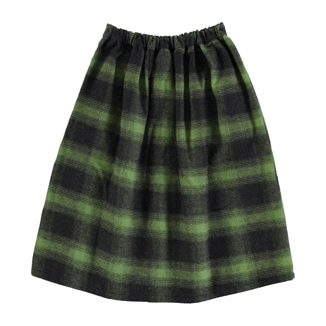 Long Flannel Skirt Green & Black Checkered - Piupiuchick