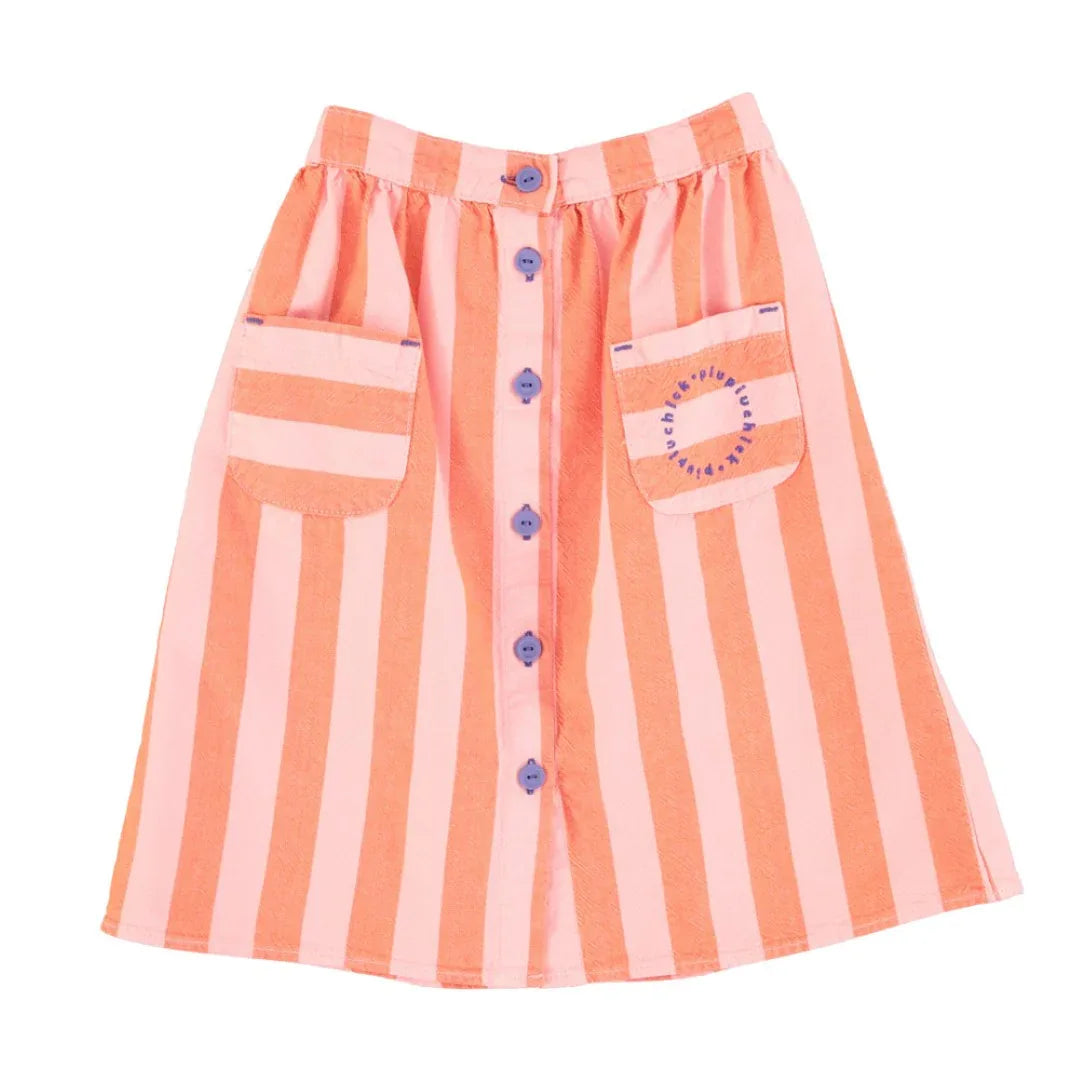 Long Skirt Front Pockets Orange Pink Stripes - Piupiuchick