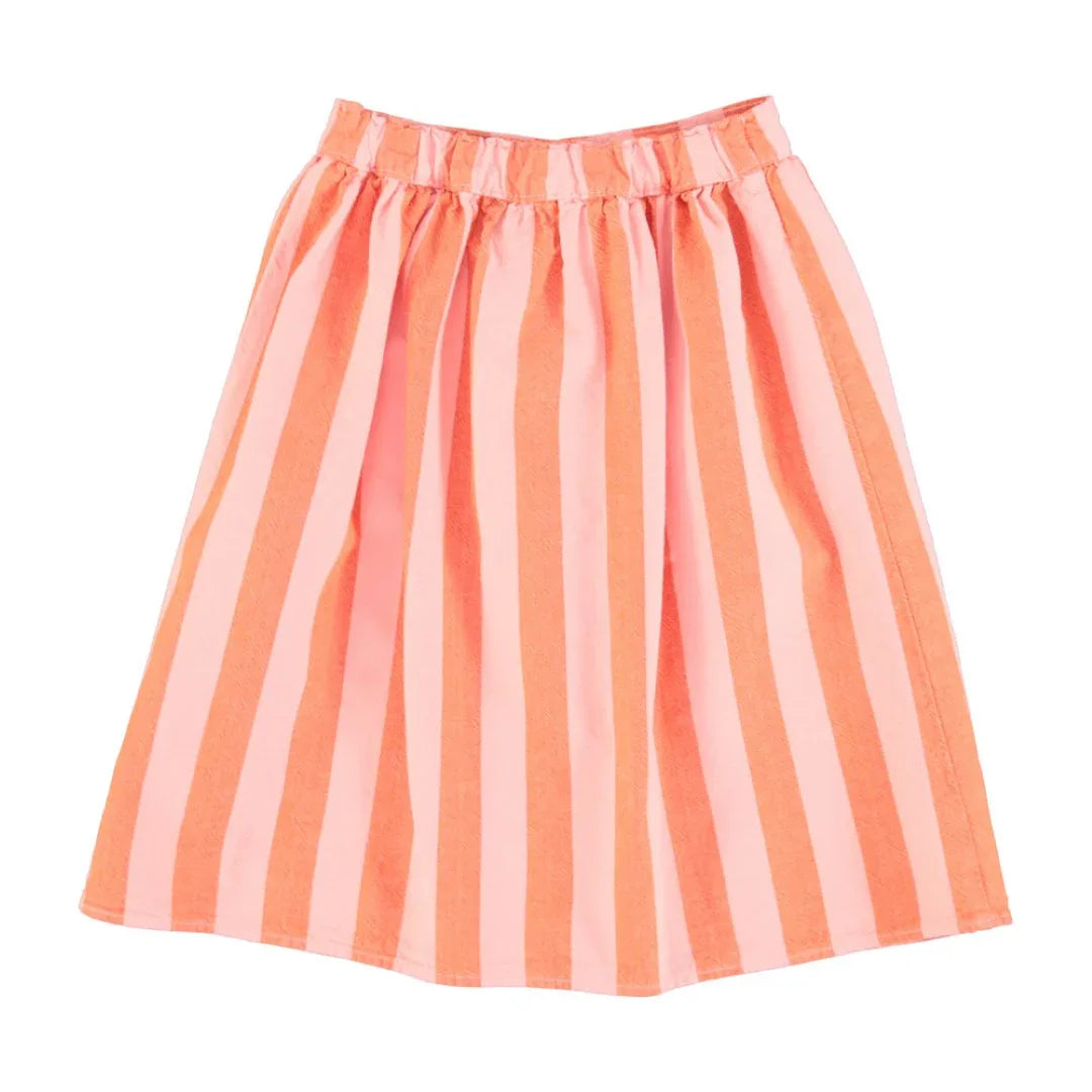 Long Skirt Front Pockets Orange Pink Stripes - Piupiuchick