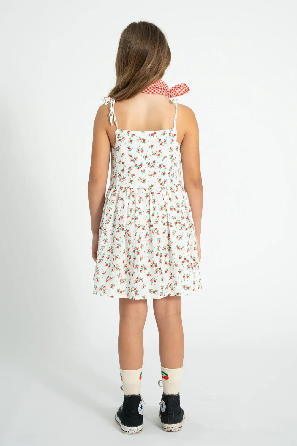 Short Dress Ecru With Red Flowers Allover - Piupiuchick
