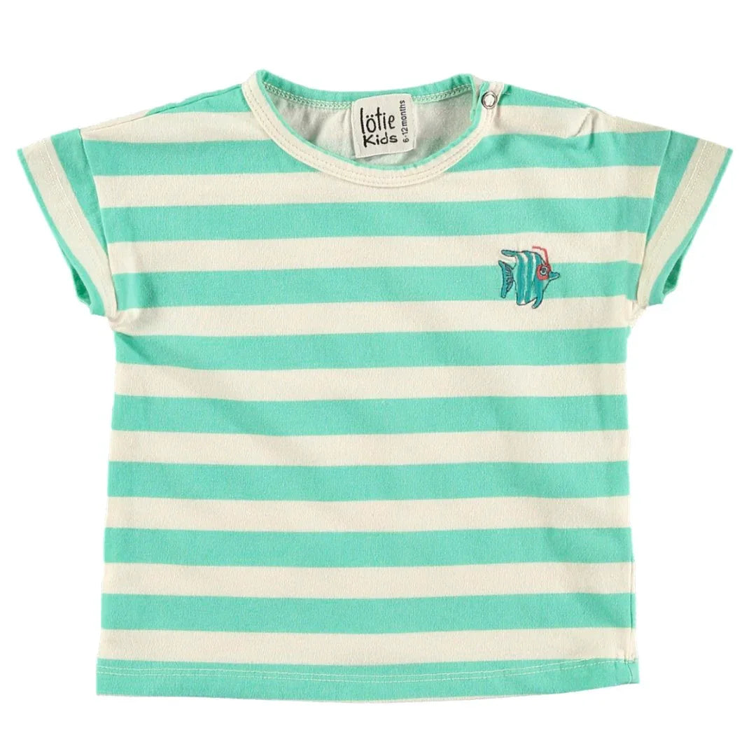 Baby T-shirt Short Sleeve Stripes Fish Off White - Lötiekids