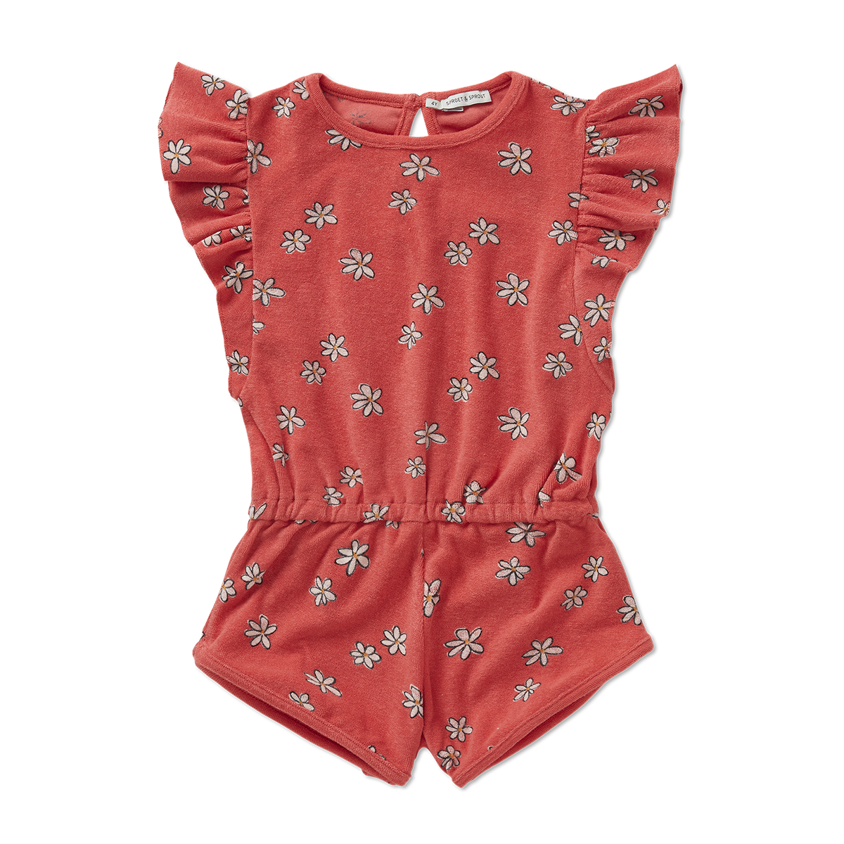 Ruffle Terry Jumpsuit Daisies Print