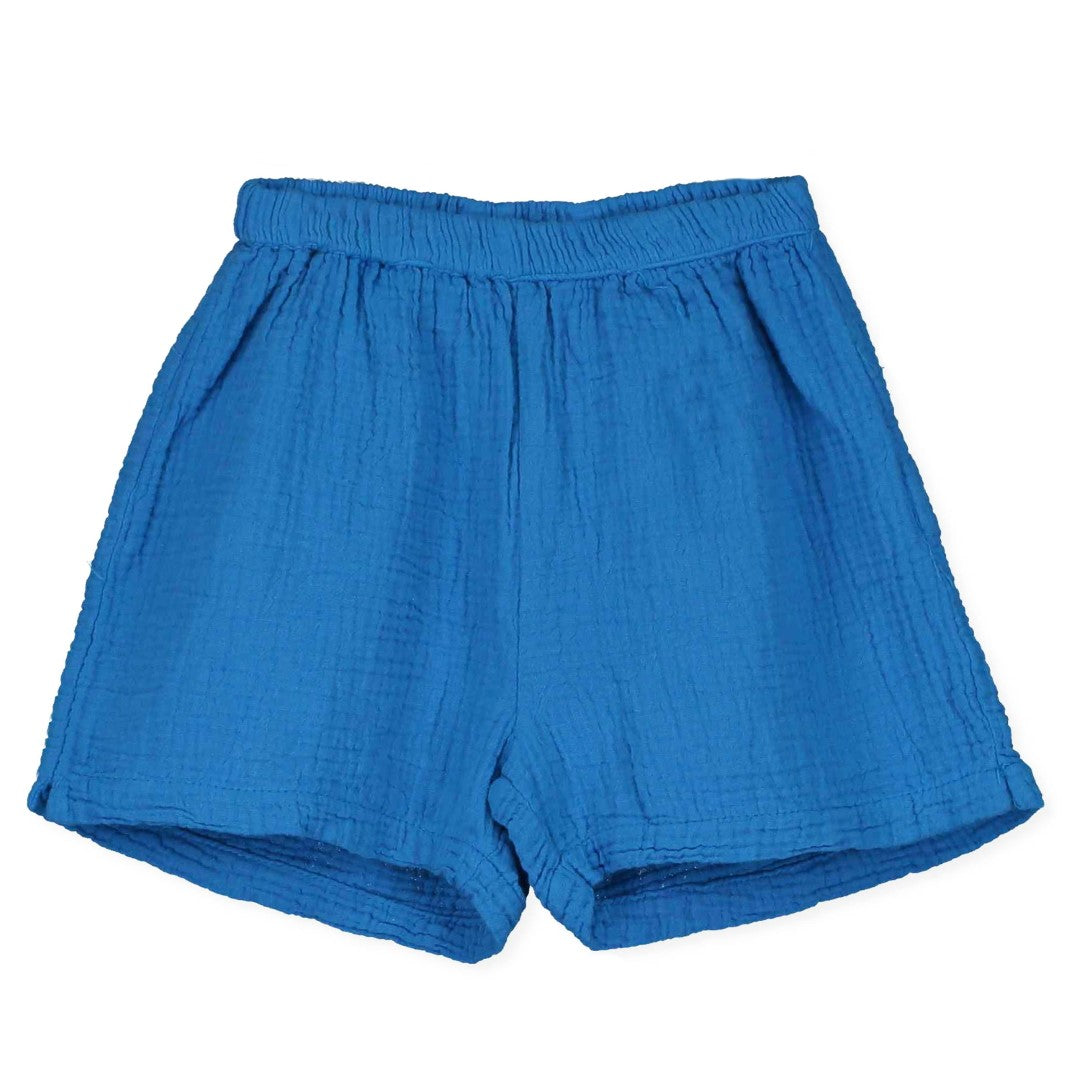 Woven Linen Bermuda Cherries Embroidery Royal Blue