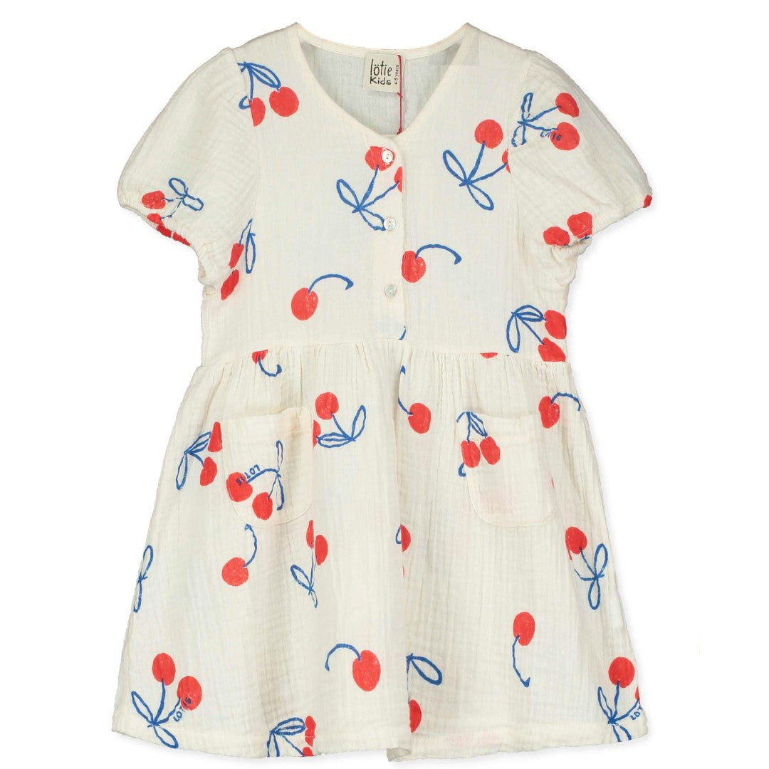 Bloused Woven Dress Cherries Allover Offwhite