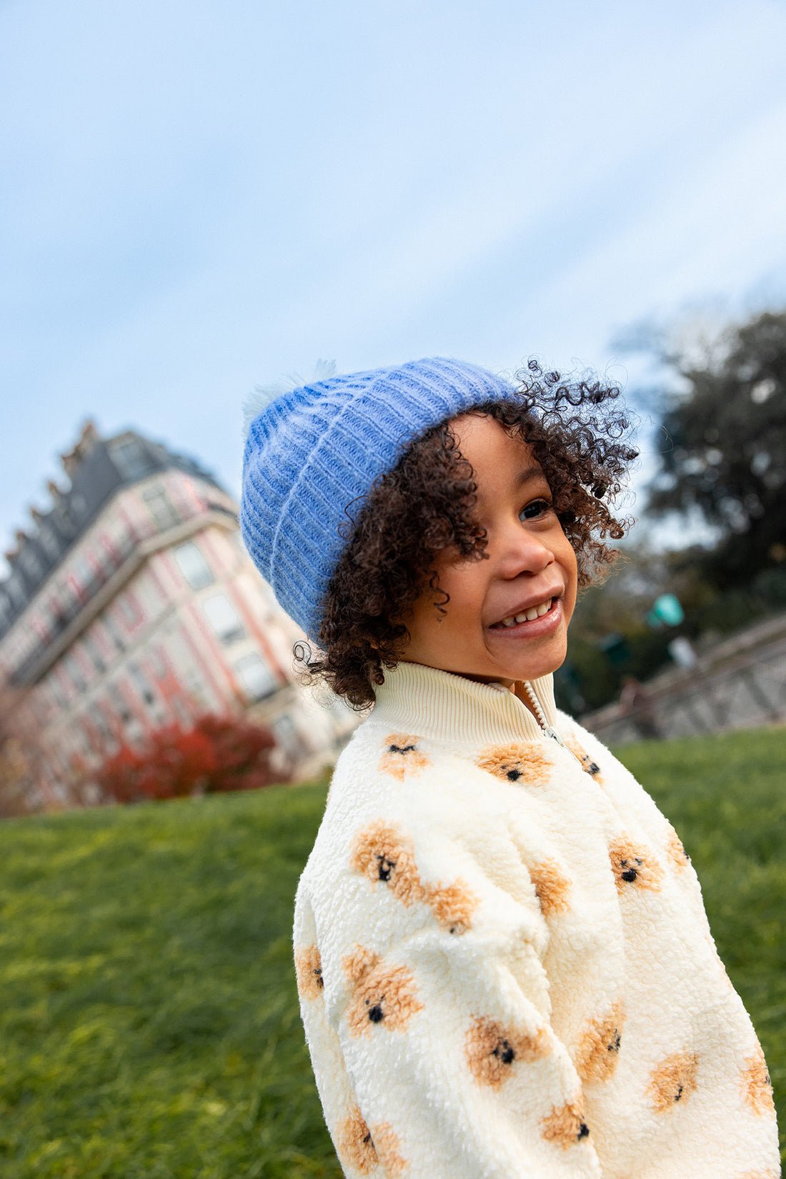 Teddy Mock Zip Dog Print Ivory