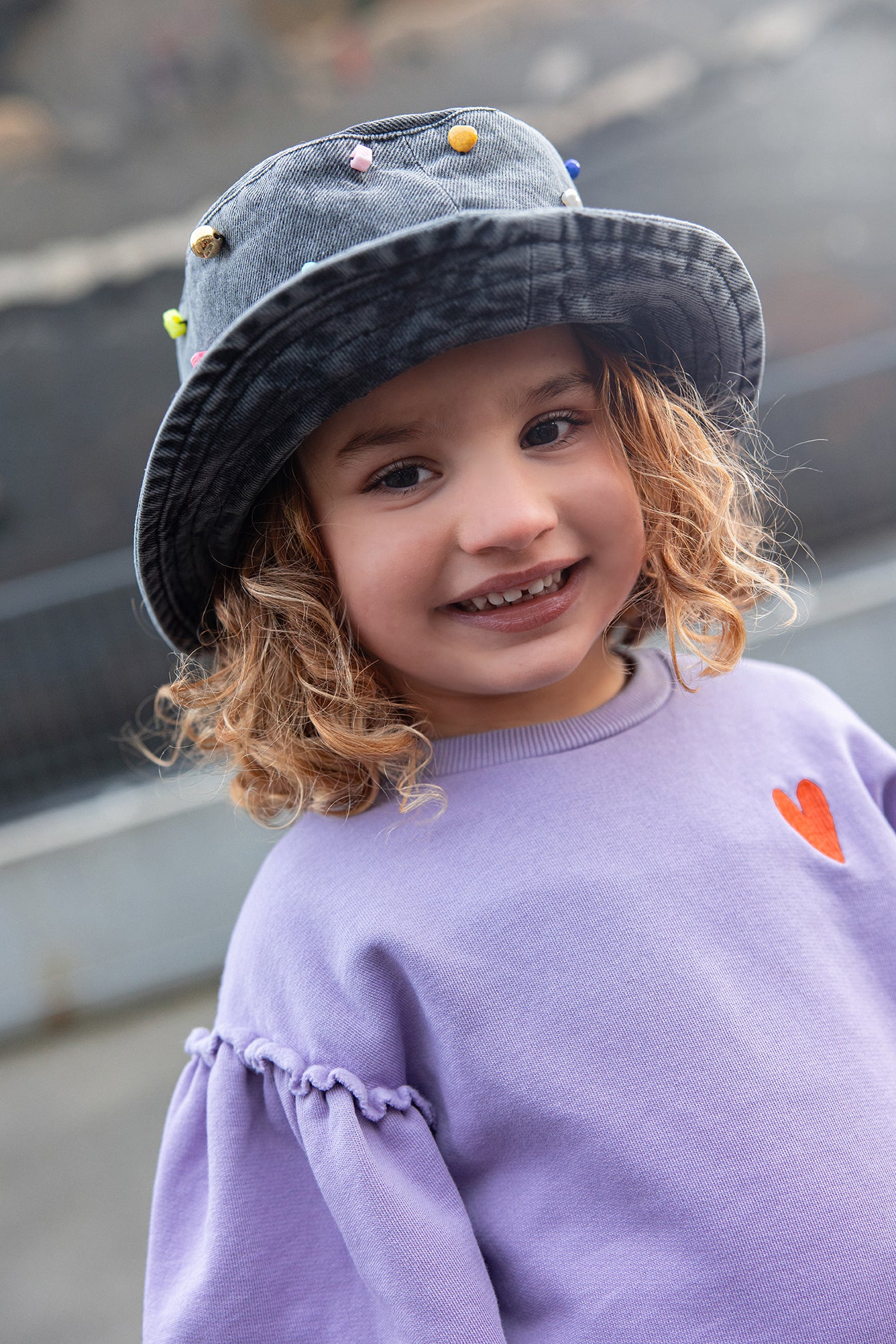 Sweatshirt Puff Sleeves Heart Lavender