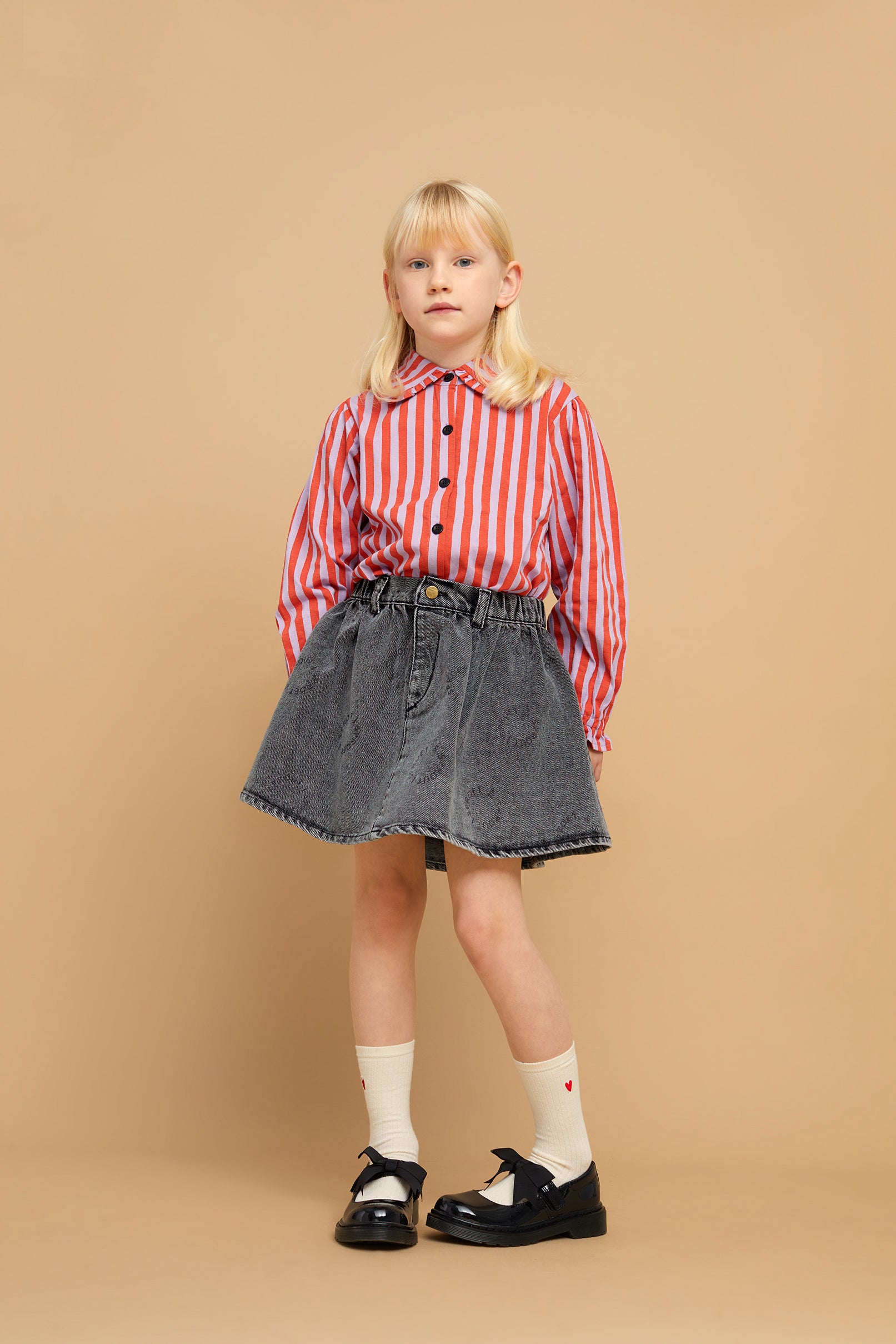Denim Skirt Sproet Print Washed Black