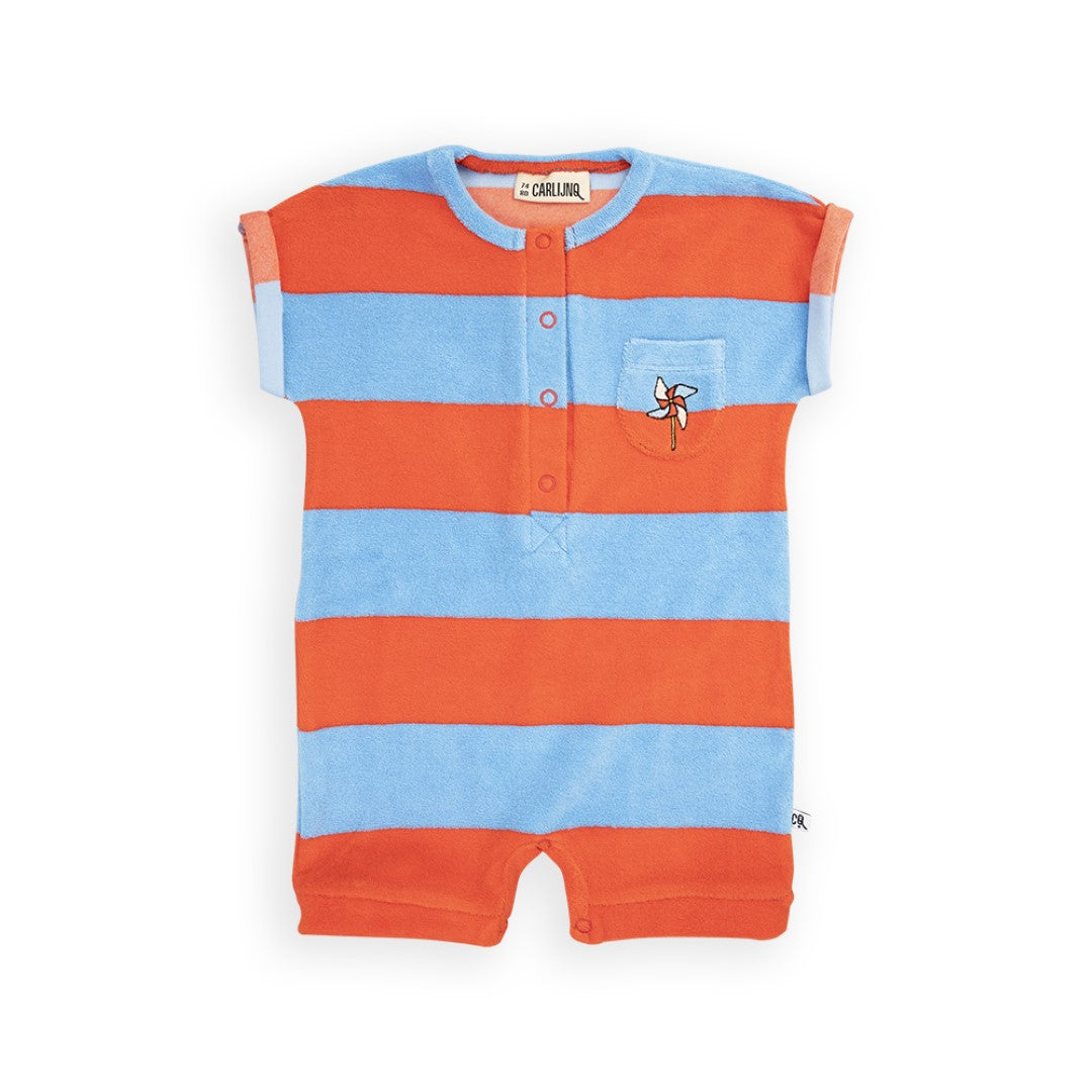 Baby Jumpsuit With Embroidery Stripes Red Blue