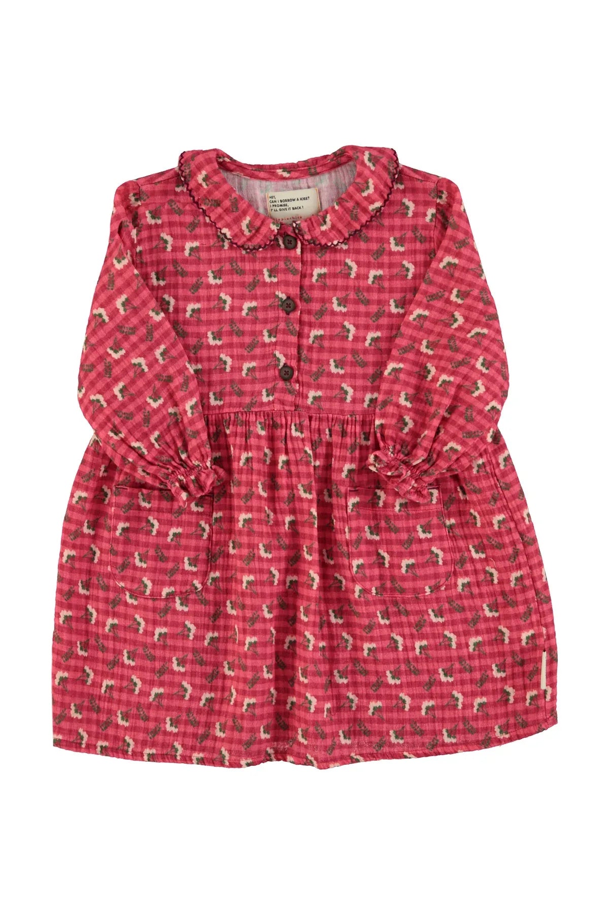 Short Dress Pink Checkered With Flowers - Piupiuchick