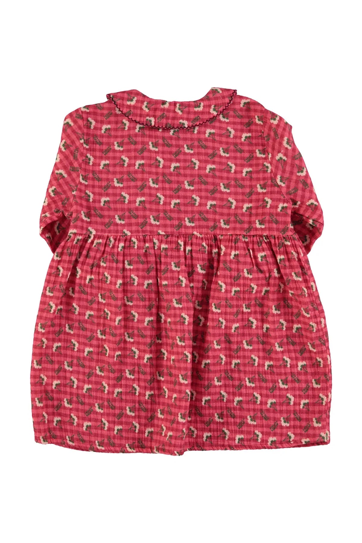 Short Dress Pink Checkered With Flowers - Piupiuchick