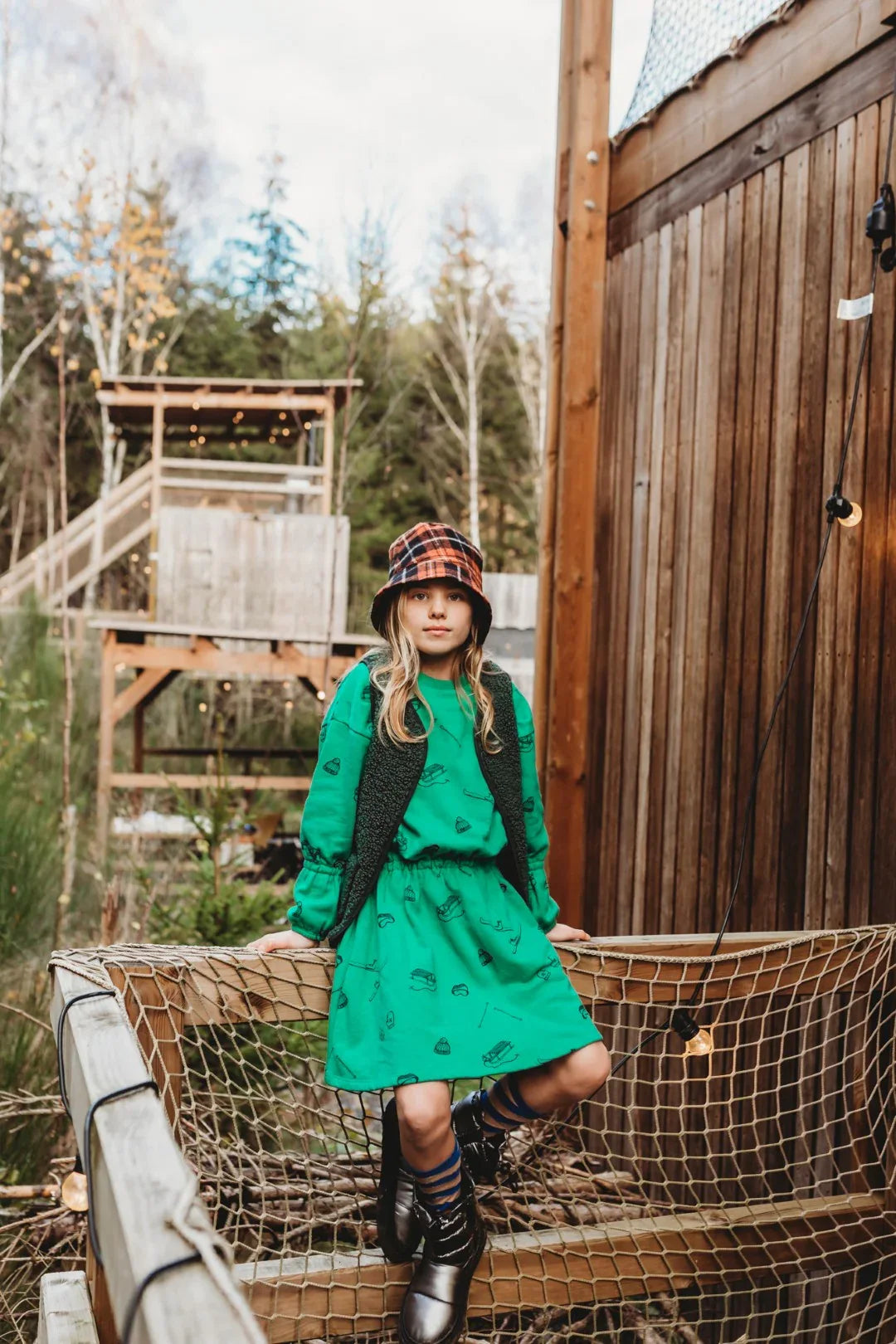 Sweat Dress Ski Print Fern Green - Sproet & Sprout