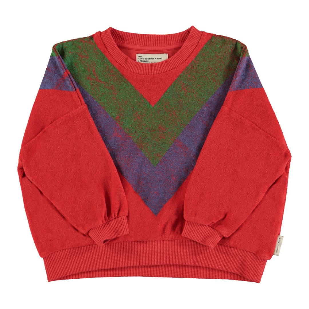 Terry Cotton Sweatshirt Red Multicolor Triangle Print