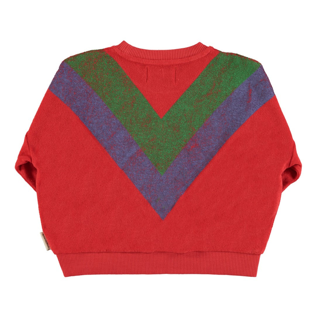 Terry Cotton Sweatshirt Red Multicolor Triangle Print