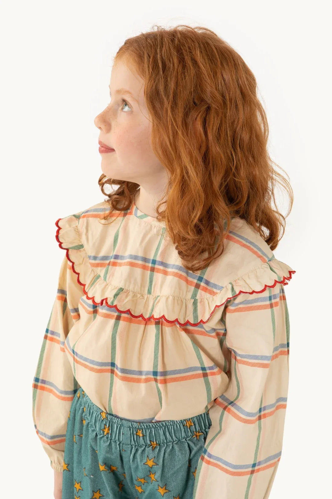Check Scalloped Blouse Vanilla - Tinycottons