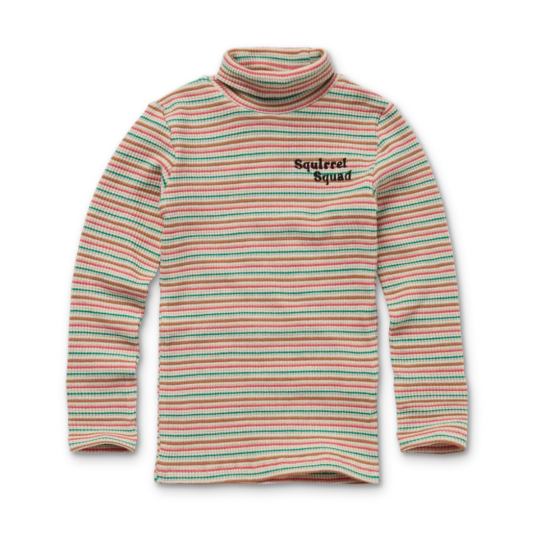 T-shirt Turtle Neck Stripe Squirrel Squad Ivory - Sproet & Sprout