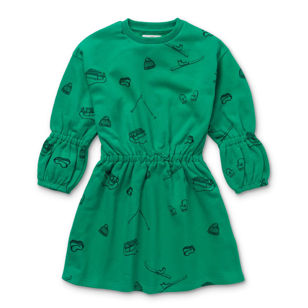 Sweat Dress Ski Print Fern Green - Sproet & Sprout