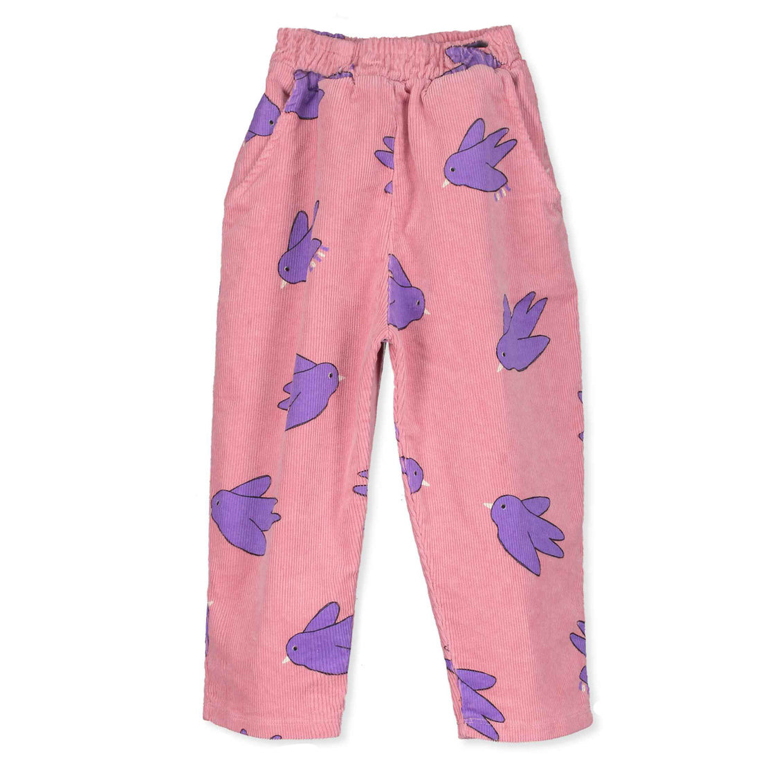 Corduroy Wide Pants Flowing Birds Rose