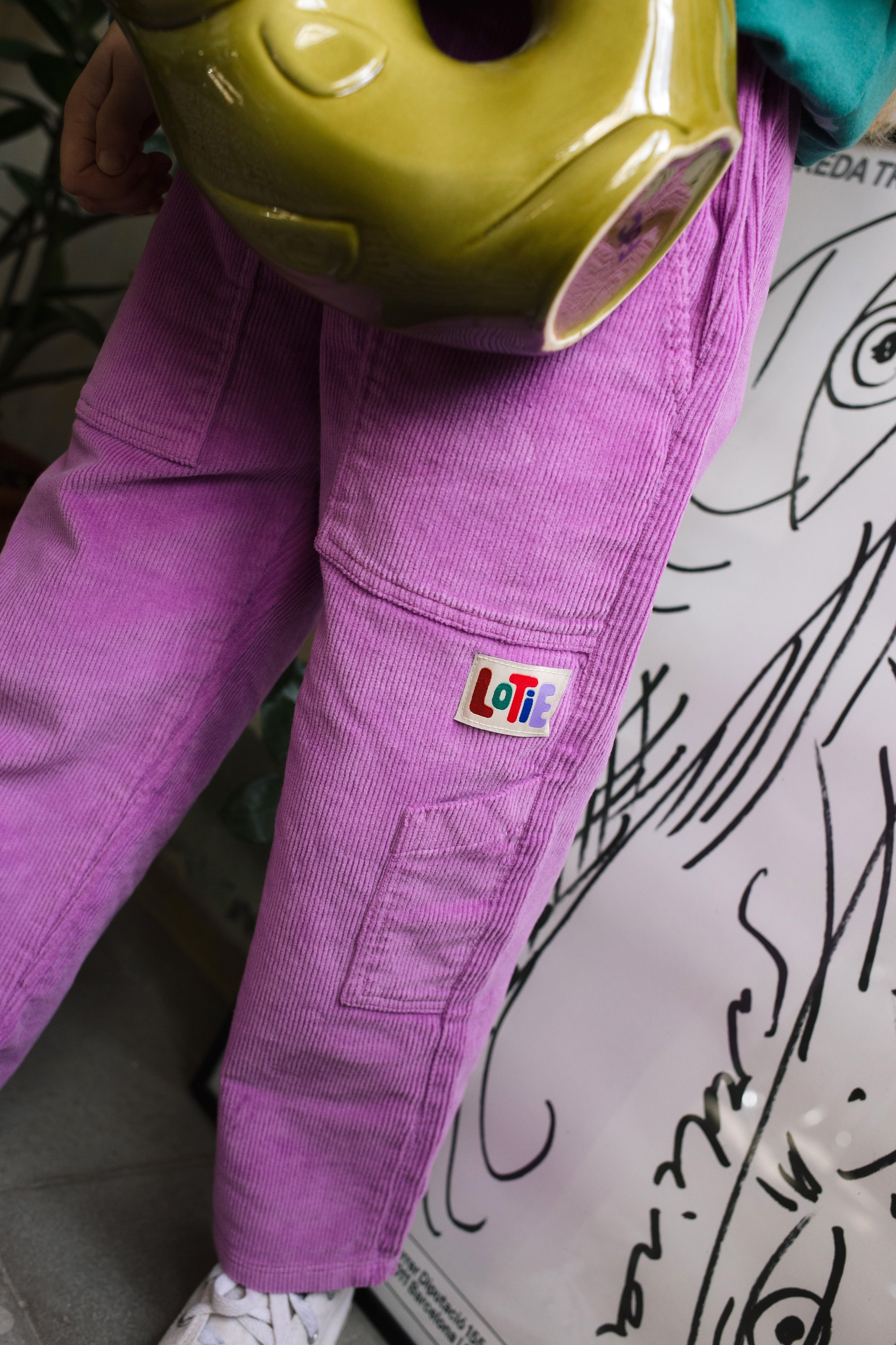 Corduroy Wide Casual Pants Solid Fucsia