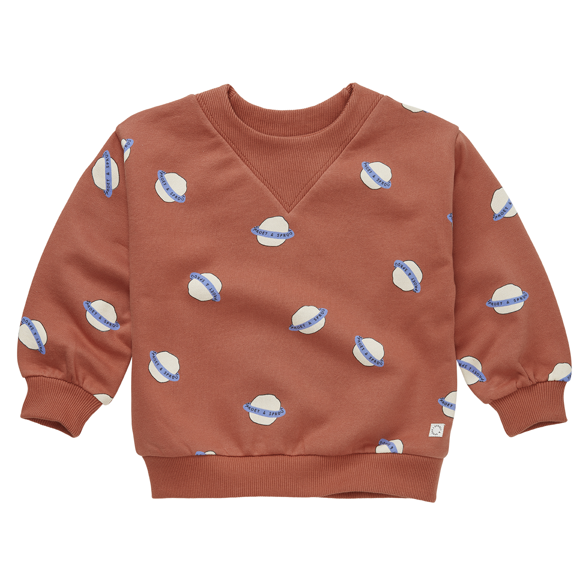 Sweatshirt Rib Neck Saturn Print Macaron
