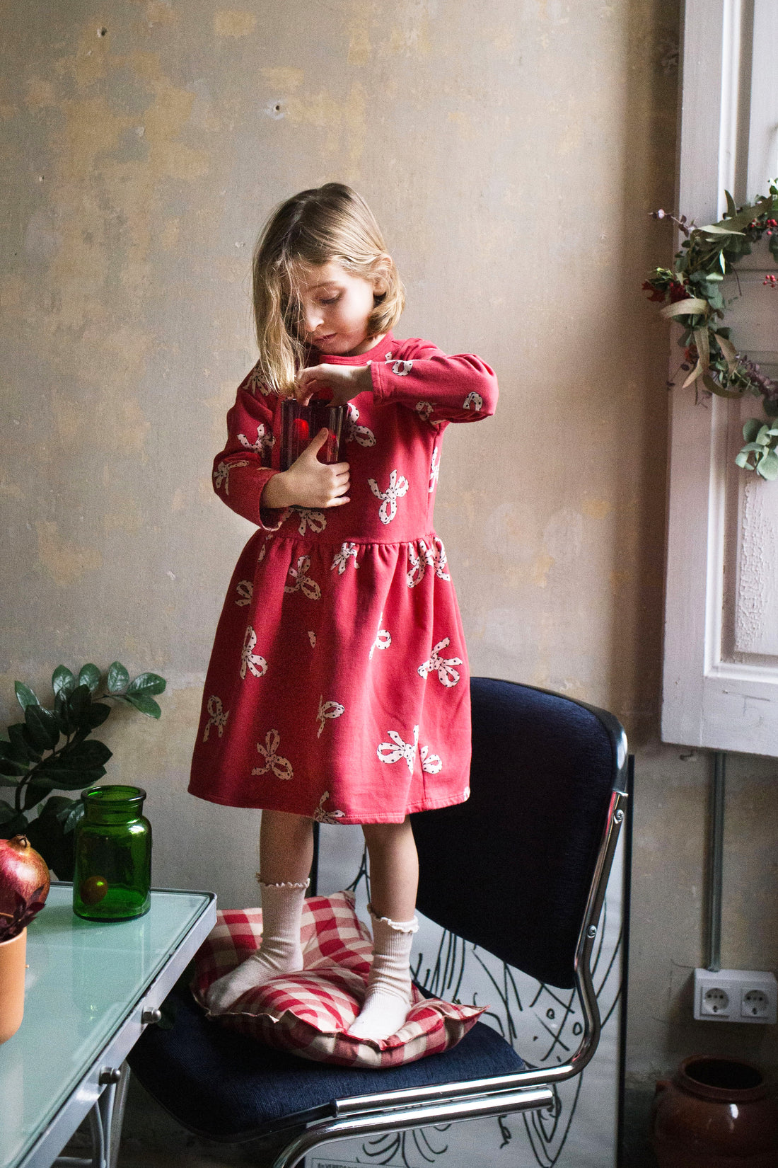 Dress Waist Seam Bows Red