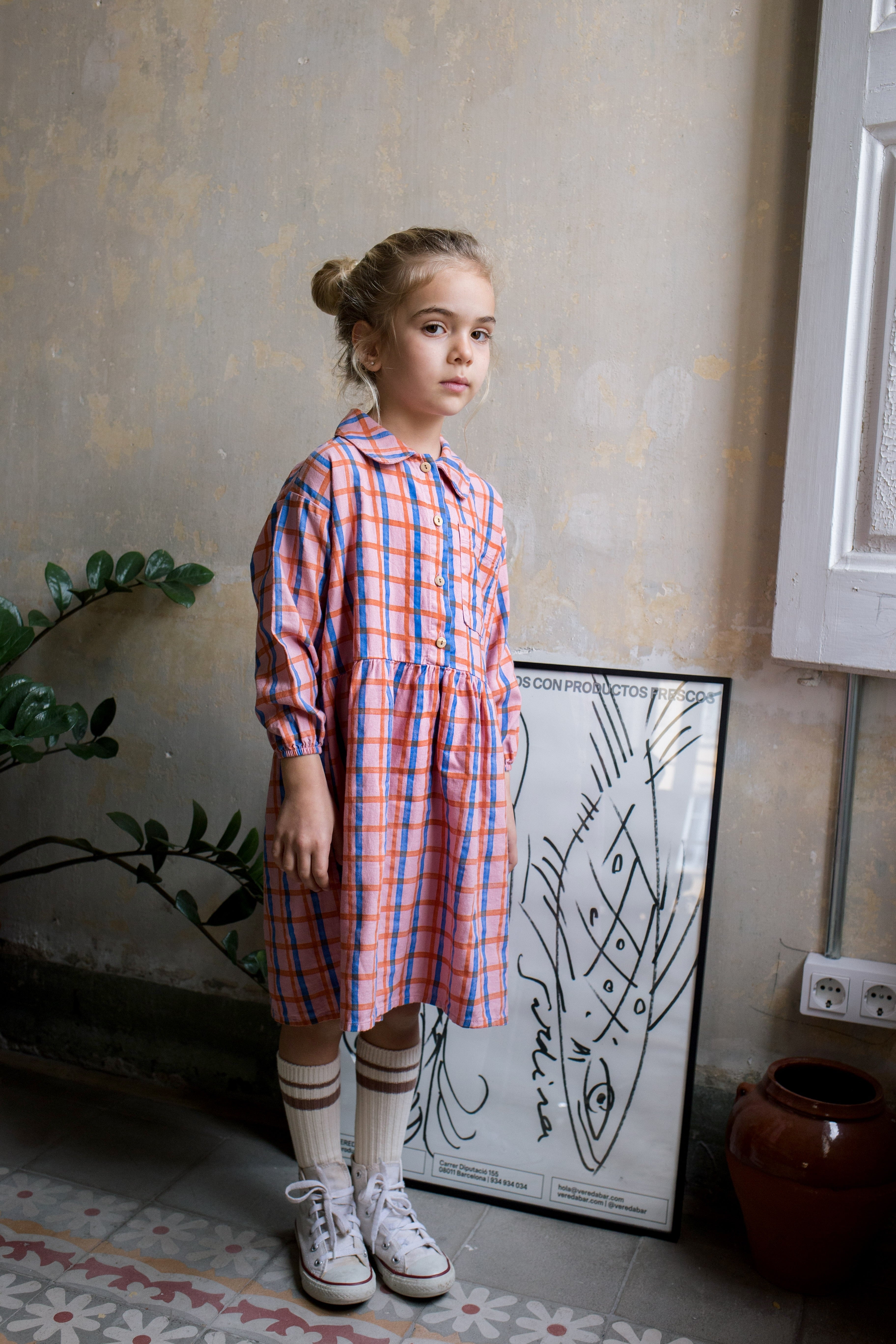 Woven Bloused Dress Checks Rose