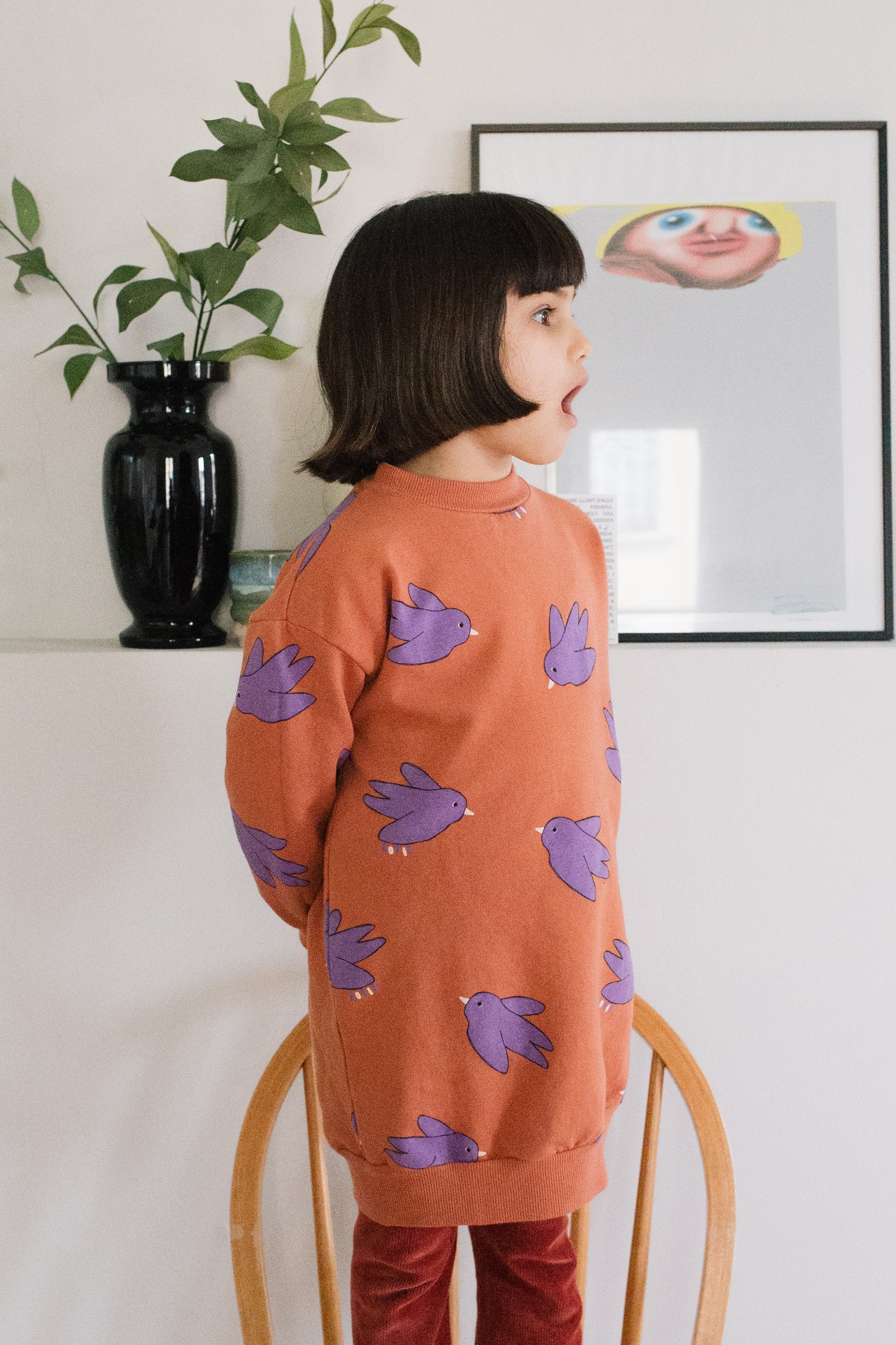 Long Sweatdress Flowing Birds Clay
