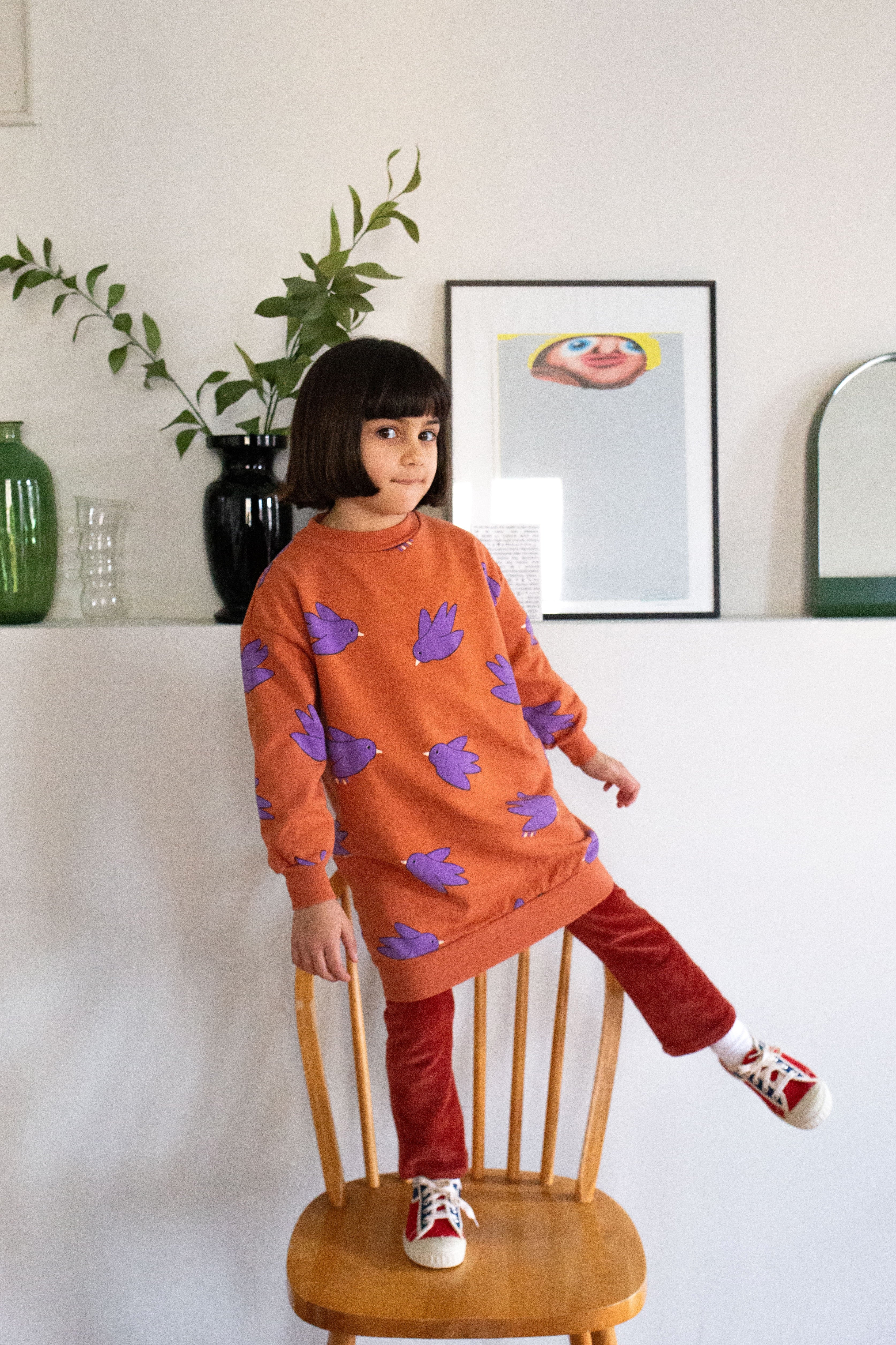 Long Sweatdress Flowing Birds Clay