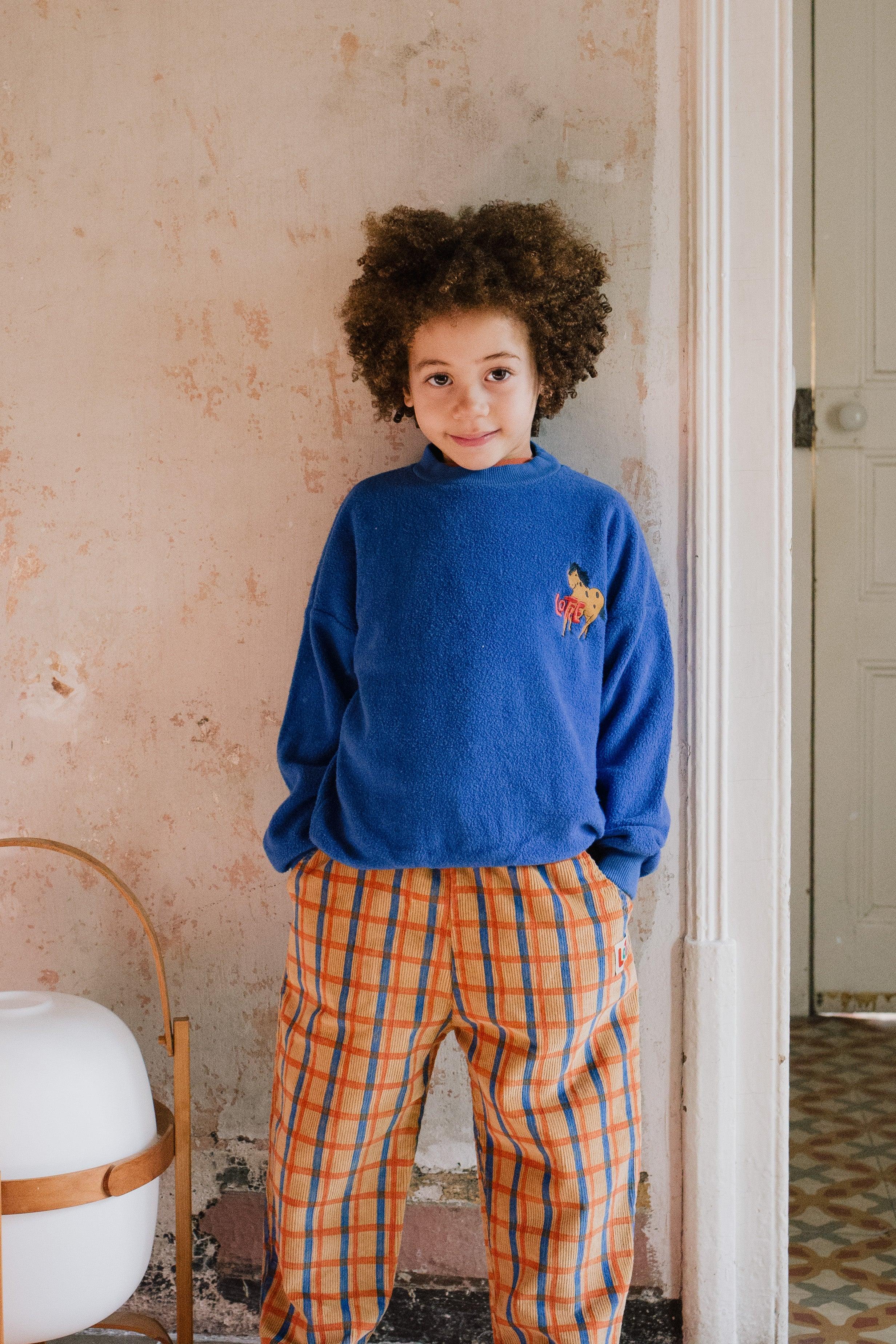 Teddy Sweatshirt Wild Horse Embroidery Ink Blue - Lötiekids