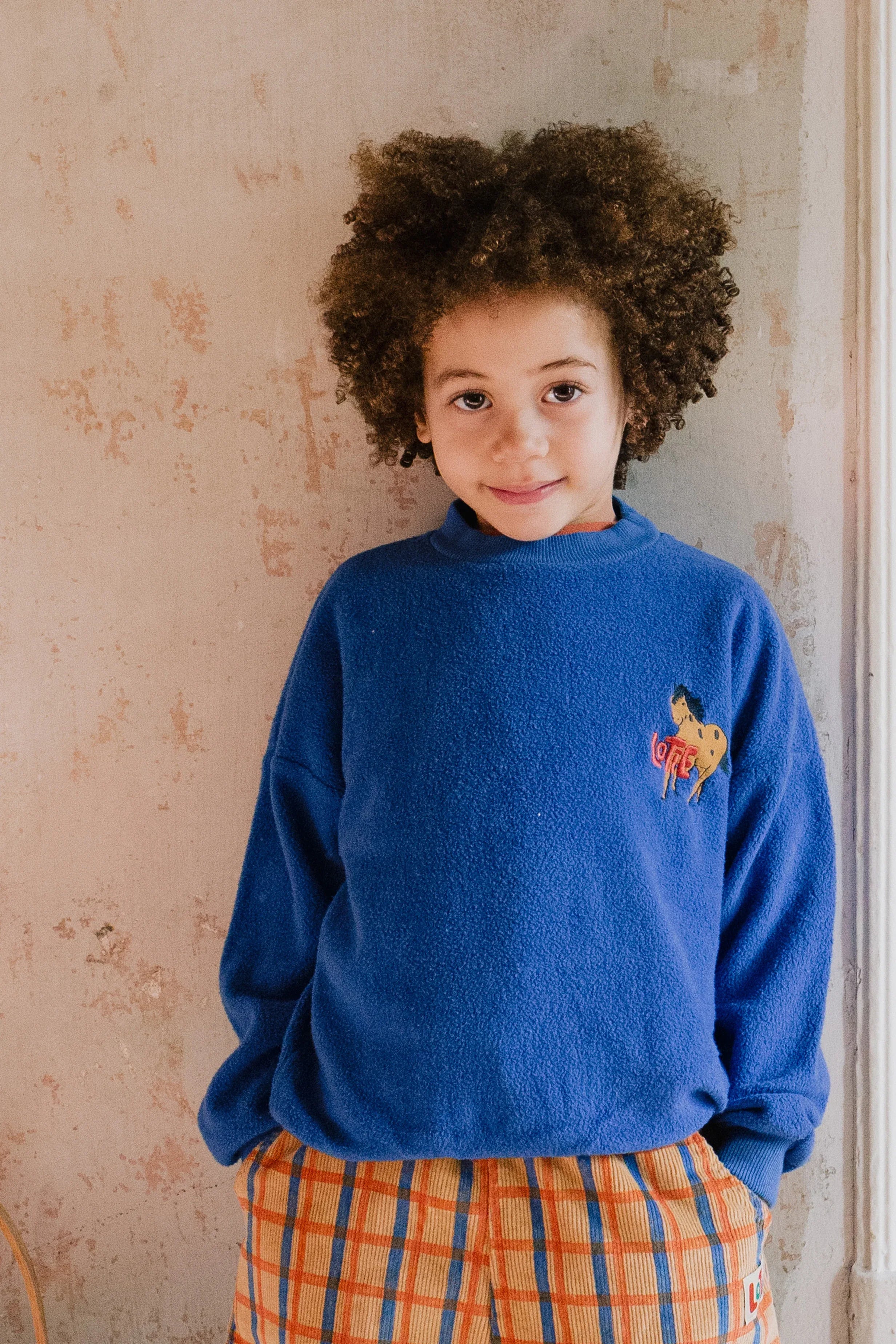 Teddy Sweatshirt Wild Horse Embroidery Ink Blue - Lötiekids