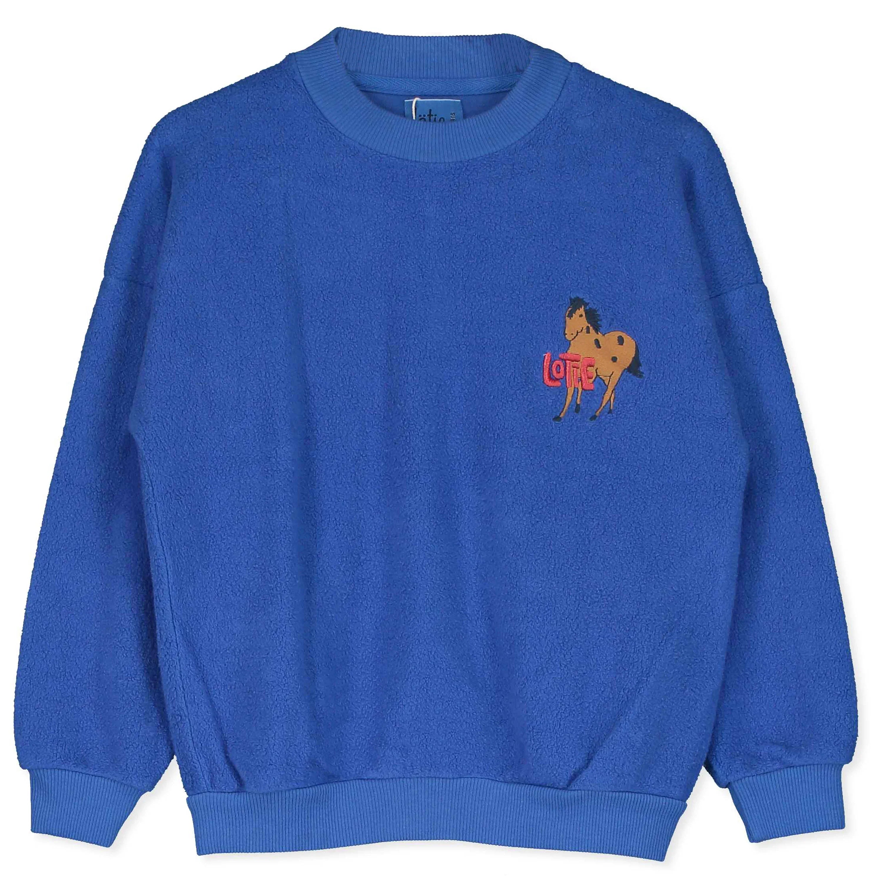 Teddy Sweatshirt Wild Horse Embroidery Ink Blue - Lötiekids